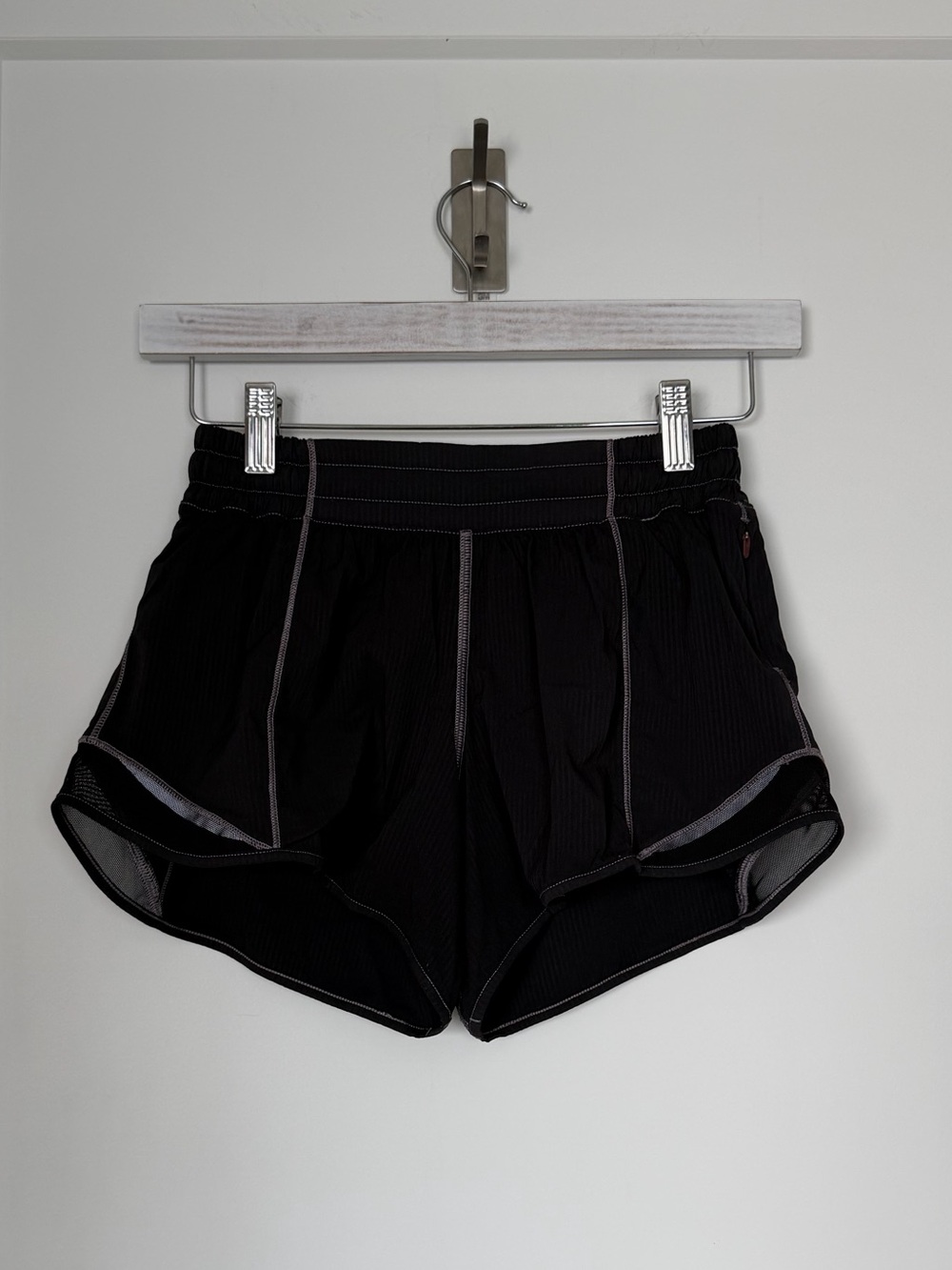 Lululemon Black and Grey Women's Athletic Shorts with Reflective Piping size 4
